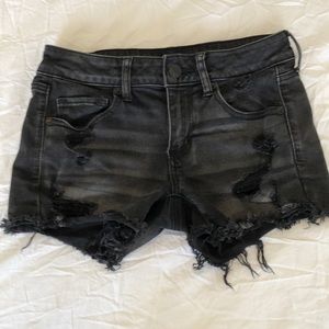 American Eagle Distressed Midi Black Shorts
